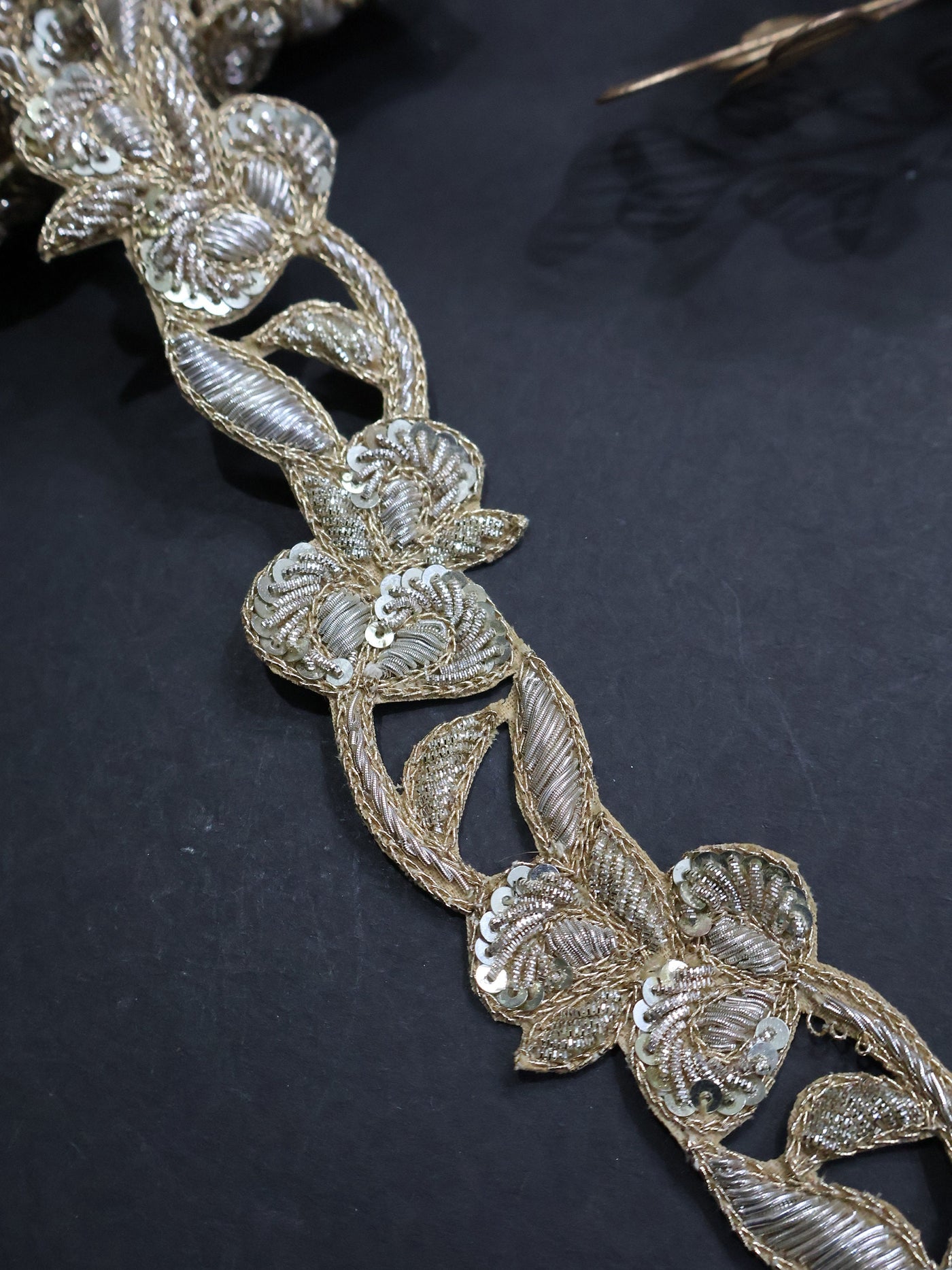 Golden Zardozi Hand Embroidered Trim Lace 3.5 Cm Wide - 1 Yard