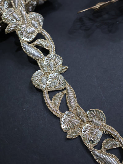 Golden Zardozi Hand Embroidered Trim Lace 3.5 Cm Wide - 1 Yard