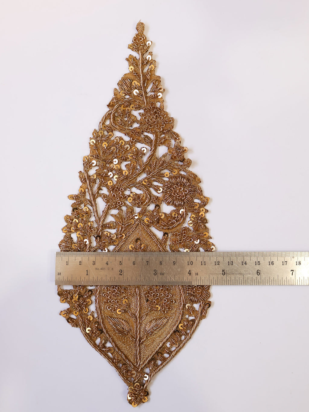 Golden Leaf Zardozi Embroidered Applique Patch, Indian Handcrafted Patchwork