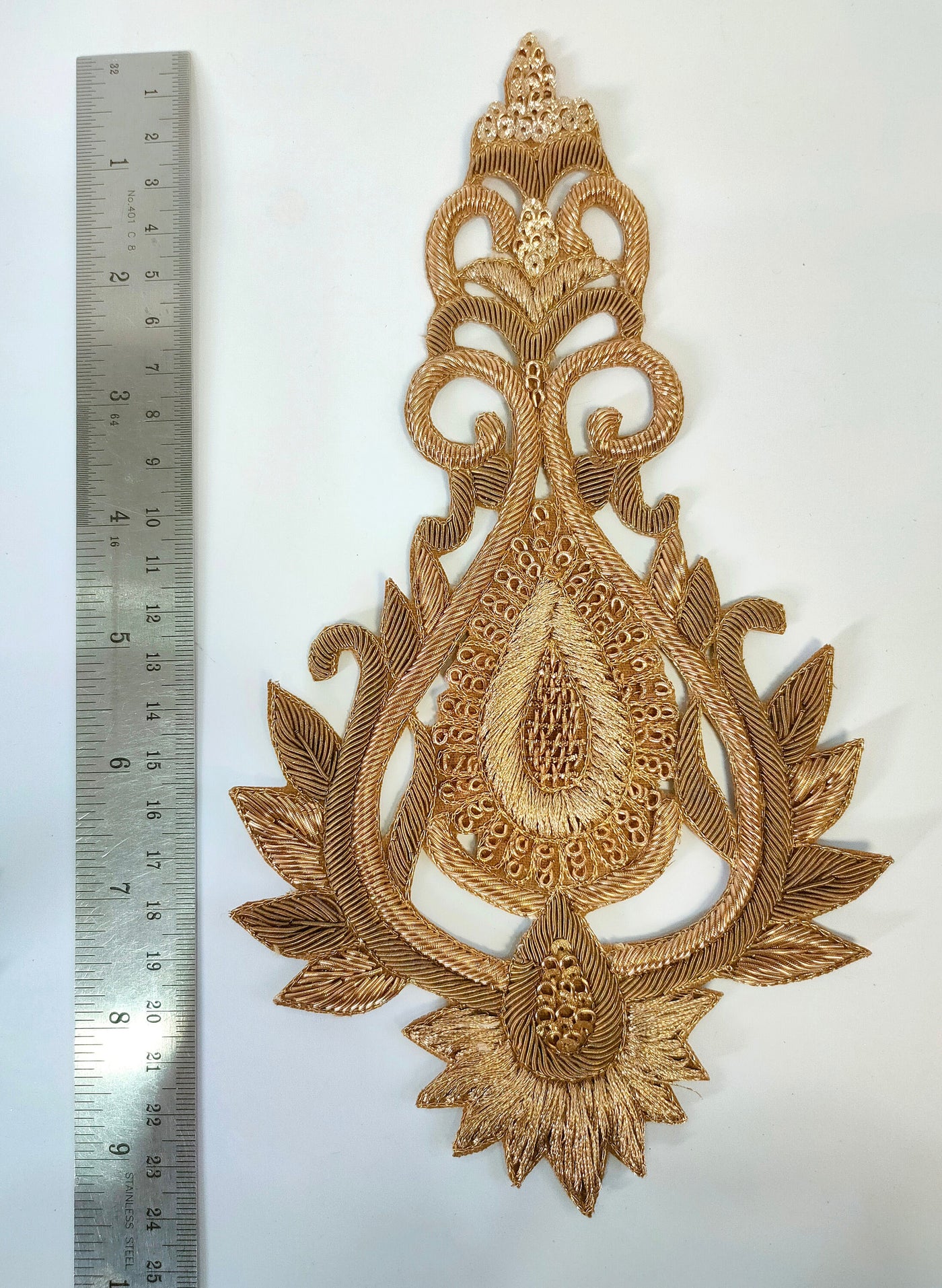 1 Pair - Antique Golden Kalash Sew On Zardozi Embroidered Patch