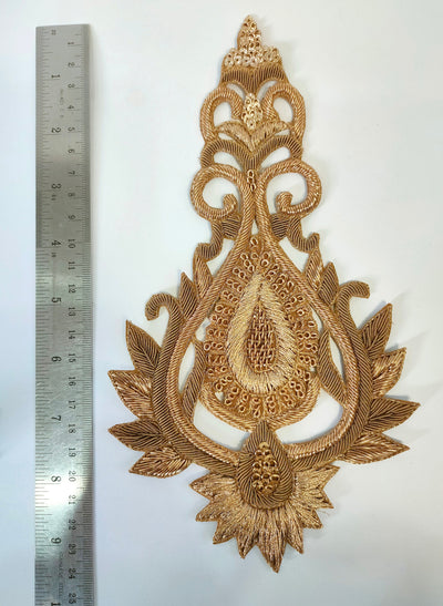 1 Pair - Antique Golden Kalash Sew On Zardozi Embroidered Patch