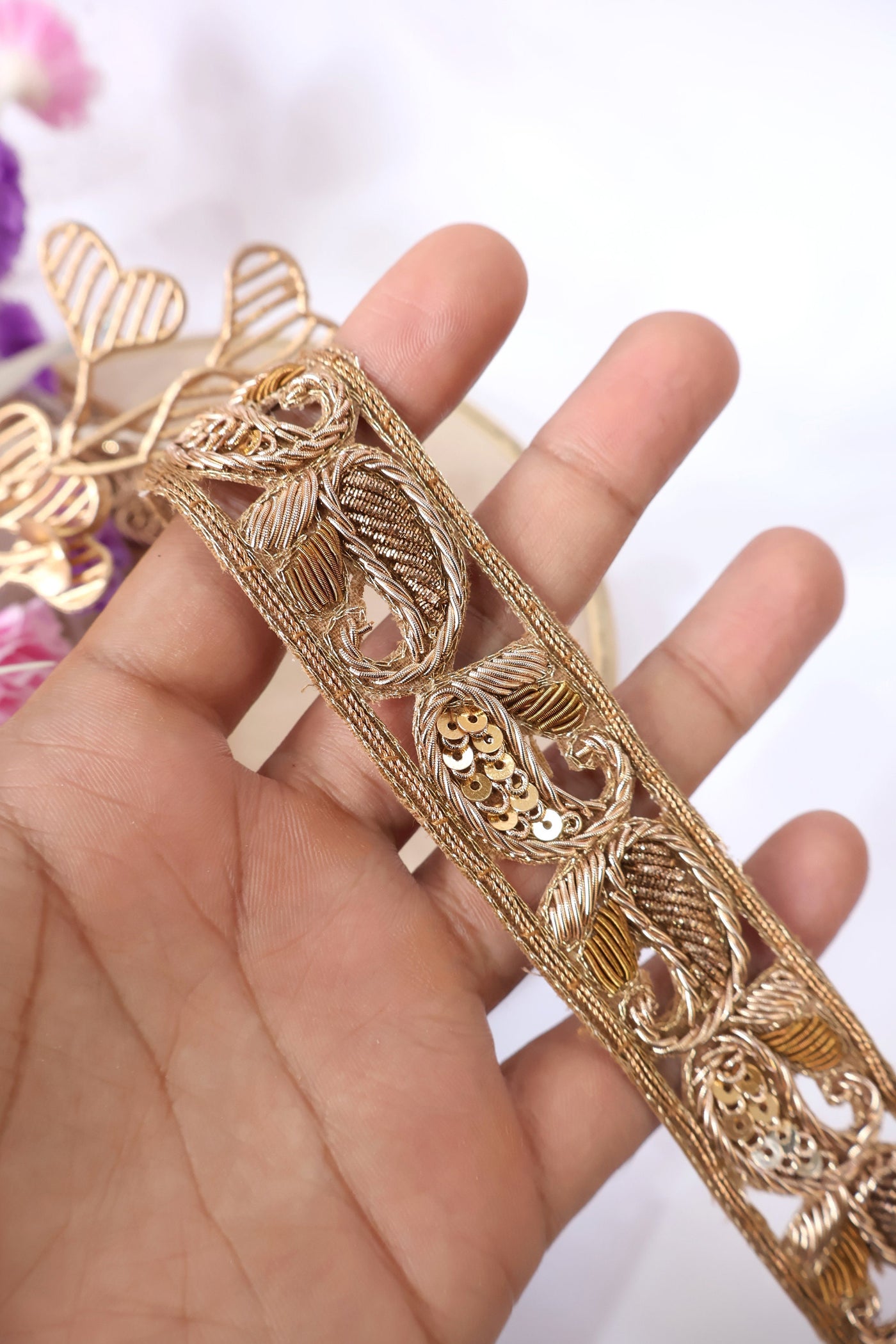 Zardozi Embroidered Trim: Antique Indian Sari Border, DIY Sewing (2.8 Cm Wide)