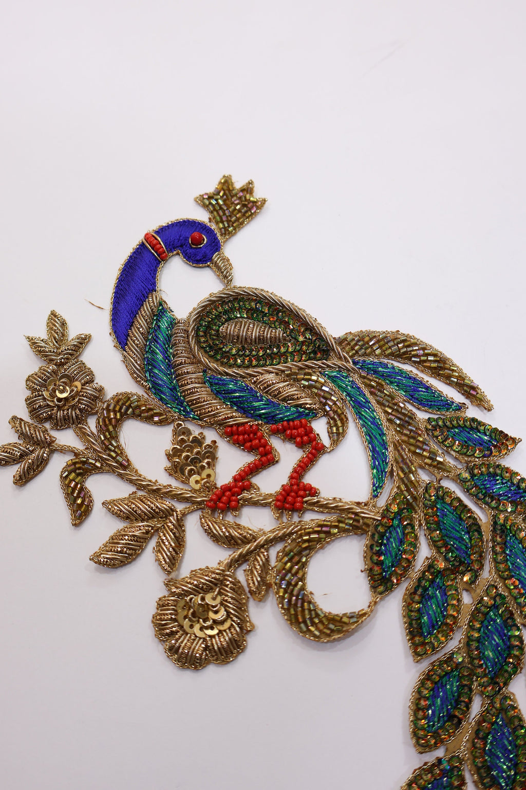 Peacock Zardozi Sequin Applique Patch: Indian Embroidered DIY Garment Accessory