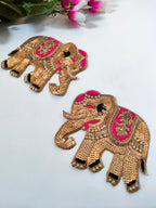 Sequin Indian Elephant Applique Pair: Sew-On Patches (11x9 cm)