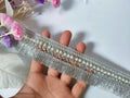 Silver Pearl Fringe Lace Trim: Indian Wedding Dupatta, Garara Edge (4cm Wide)