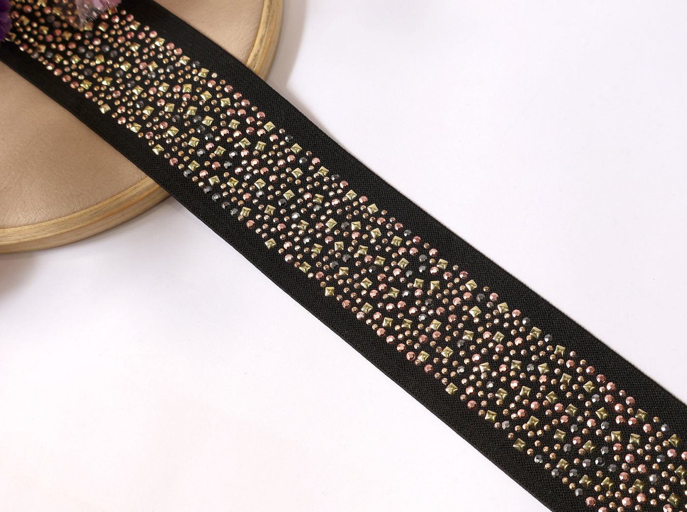 Stretchable Metallic Studs Embellished Lace 5 cm Wide - 1 Yard