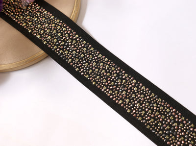 Stretchable Metallic Studs Embellished Lace 5 cm Wide - 1 Yard