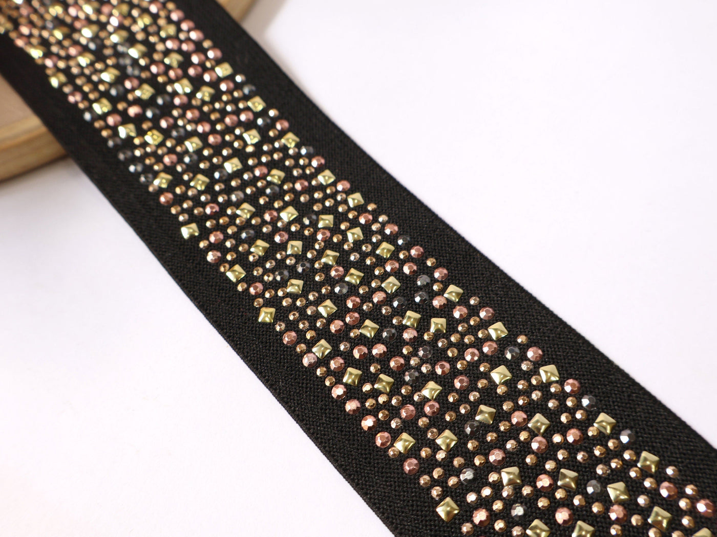 Stretchable Metallic Studs Embellished Lace 5 cm Wide - 1 Yard