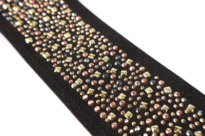 Stretchable Metallic Studs Embellished Lace 5 cm Wide - 1 Yard