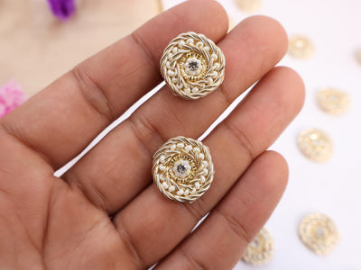 25 Pc - Round Gold Zardozi Pearl & Zircon Applique Patches - 2 cm