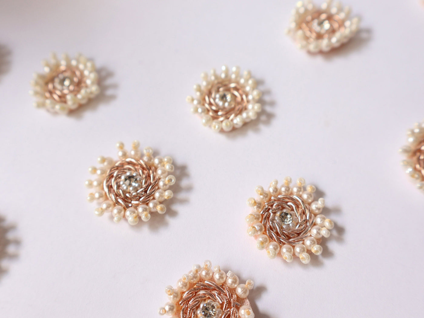 25 Pc- Pearl & Zircon Round Rose Gold Zardozi Applique Patches - 2.4 cm