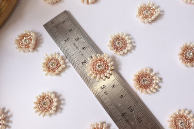 25 Pearl Zircon Gold Zardozi Applique Patches: Indian Sari Embellishments (2.4 cm)