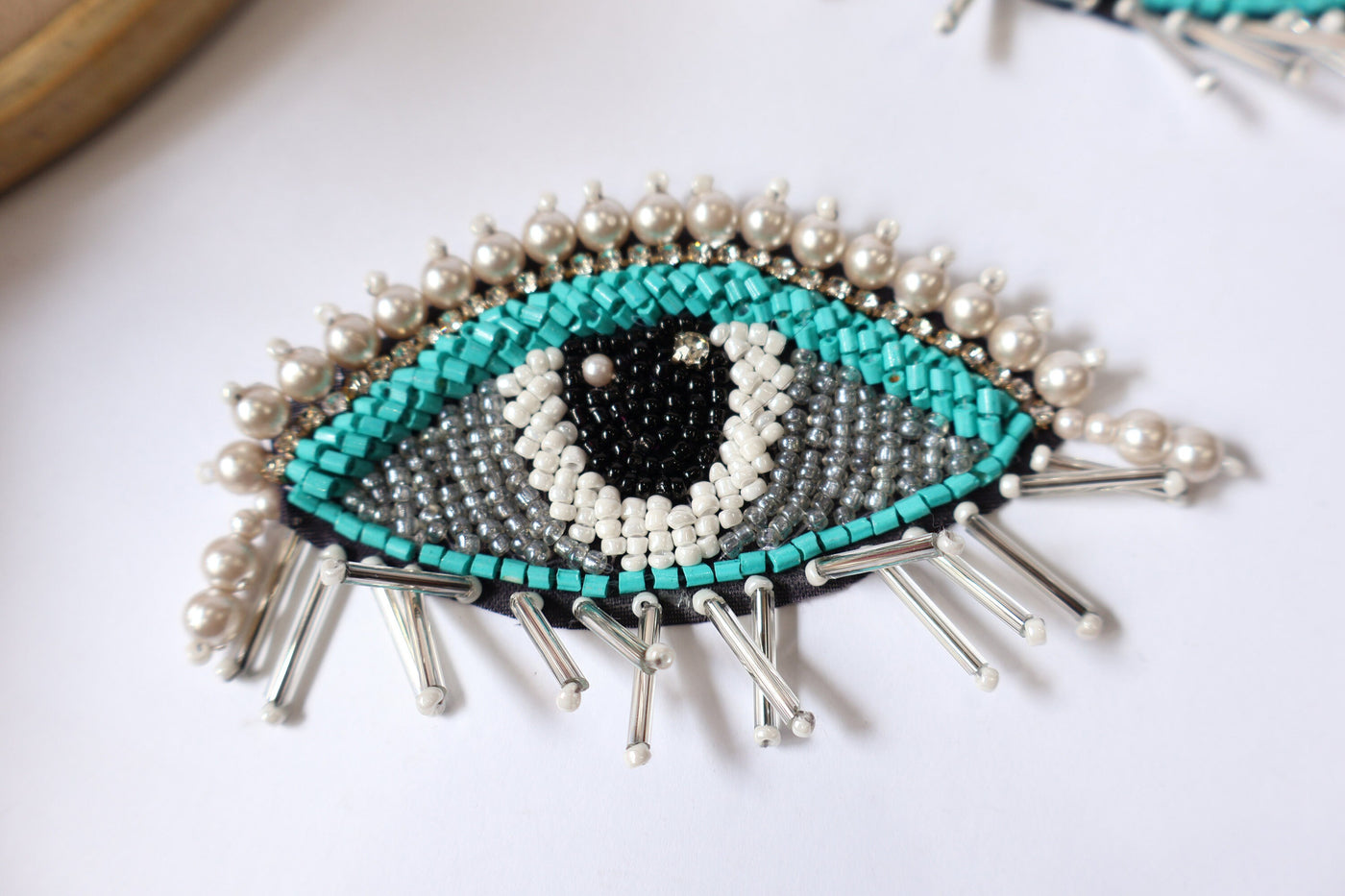 1 Pair - Beautiful Aqua Blue & Silver Glass Beads Eye Patch