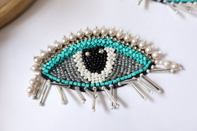 1 Pair - Beautiful Aqua Blue & Silver Glass Beads Eye Patch