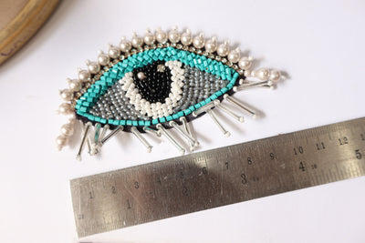 1 Pair - Beautiful Aqua Blue & Silver Glass Beads Eye Patch
