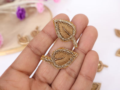 25 Pc- Thread & Gold Metallic Zardozi Leaves Applique Patches
