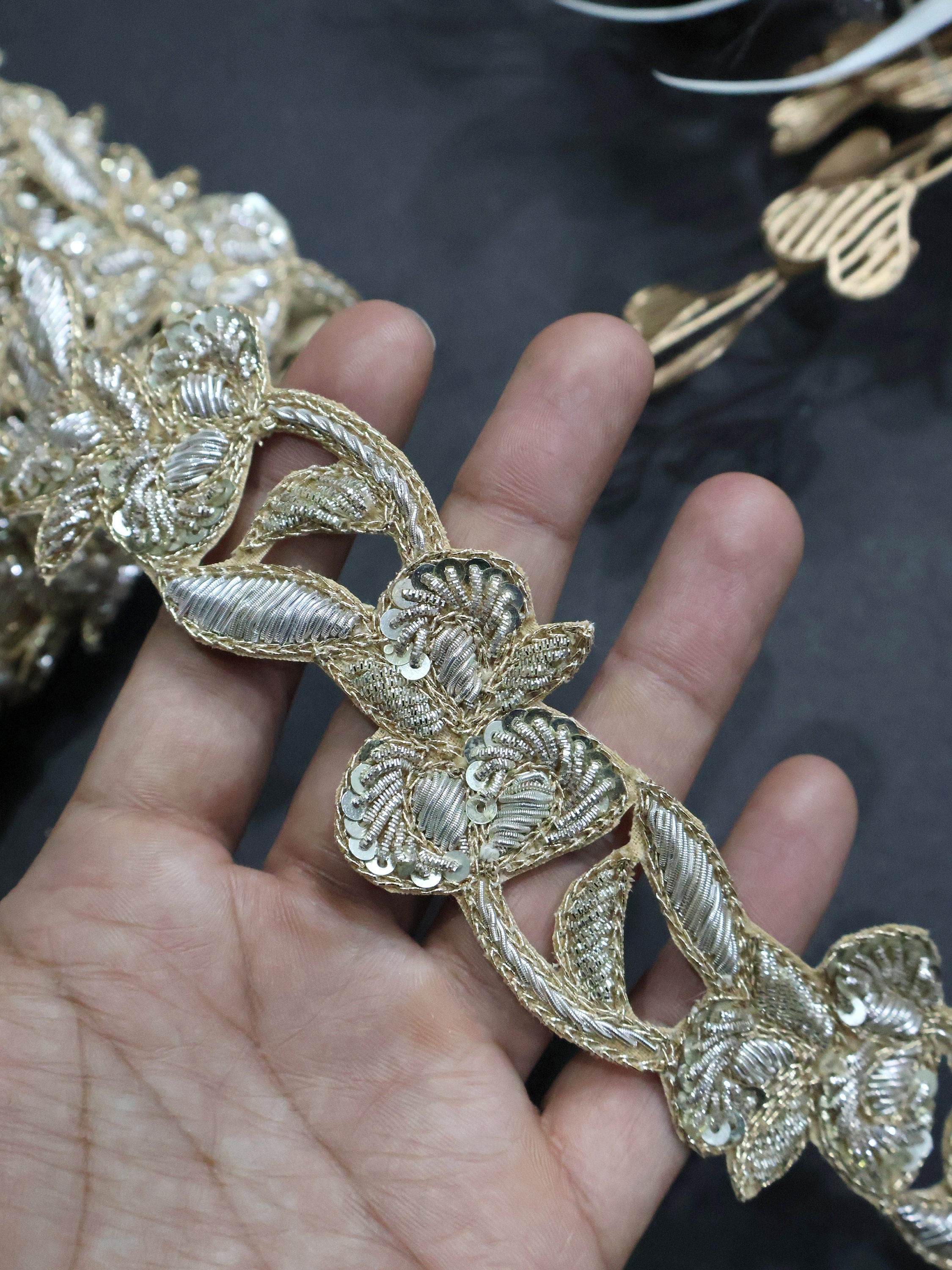 Golden Zardozi Embroidered Braid Trim: Indian Sari Lace, 3.5cm Wide