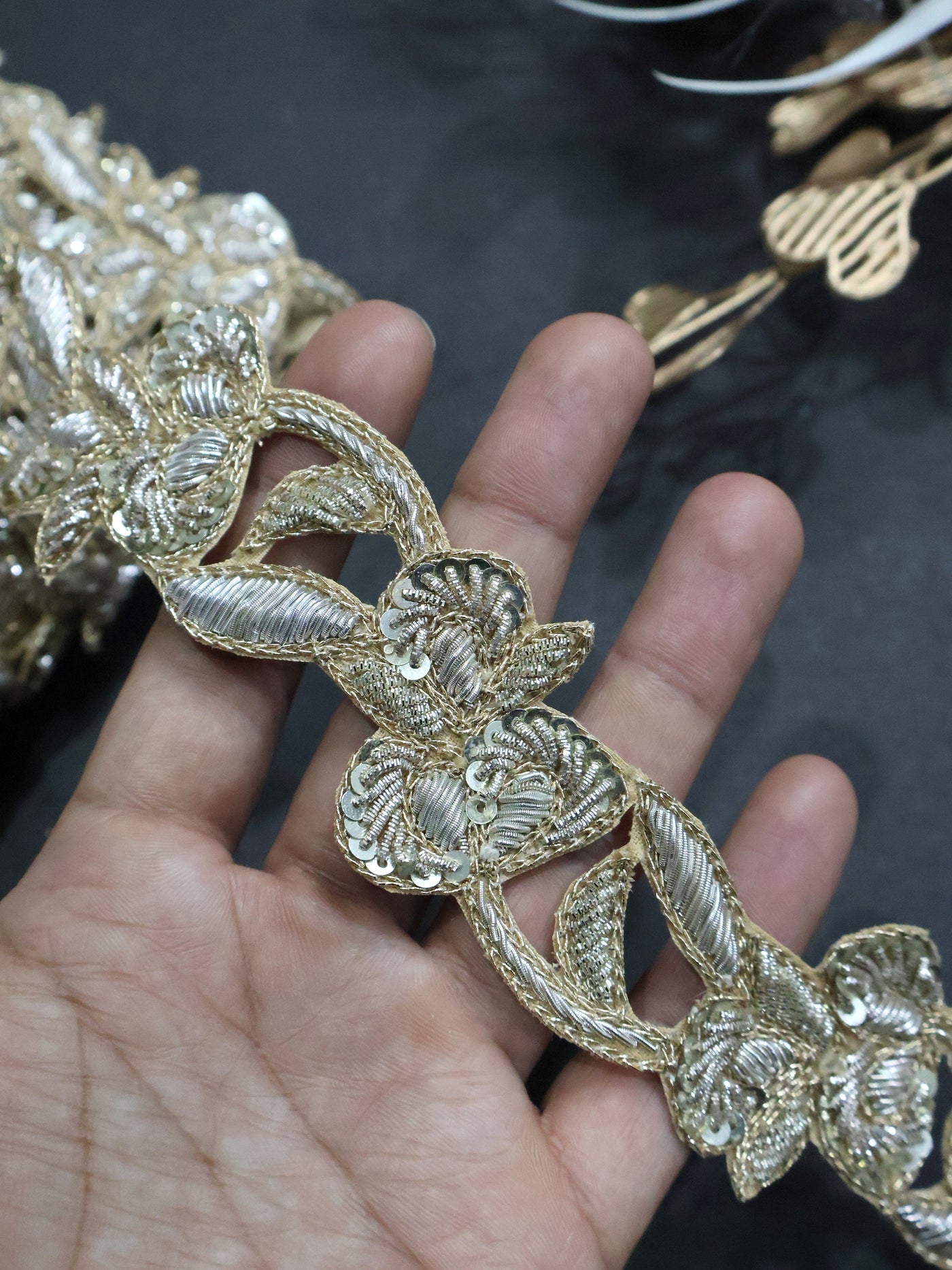 Golden Zardozi Hand Embroidered Trim Lace 3.5 Cm Wide - 1 Yard