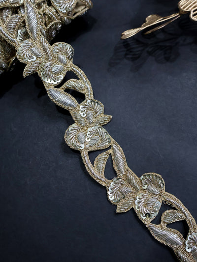 Golden Zardozi Hand Embroidered Trim Lace 3.5 Cm Wide - 1 Yard