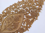 Golden Leaf Zardozi Embroidered Applique Patch, Indian Handcrafted Patchwork