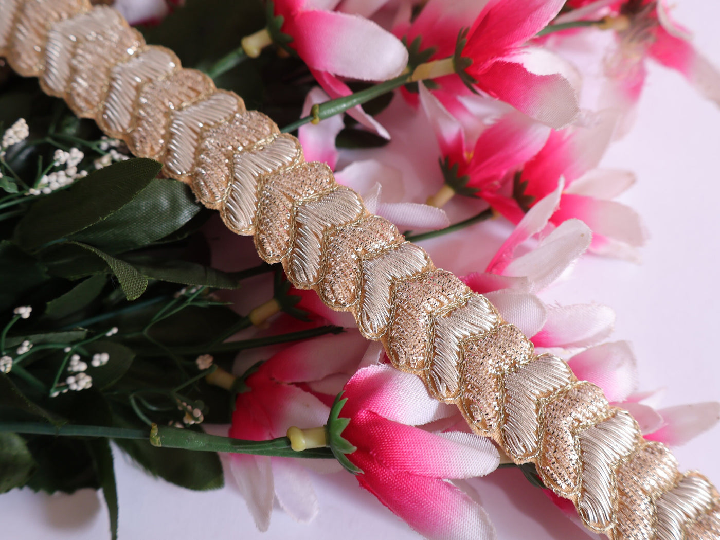 Creme Gold Zardozi Embellished Lace 2.5 Cm Wide - 1 Yard