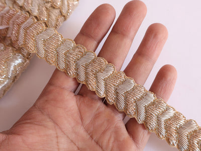Creme Gold Zardozi Embellished Lace 2.5 Cm Wide - 1 Yard