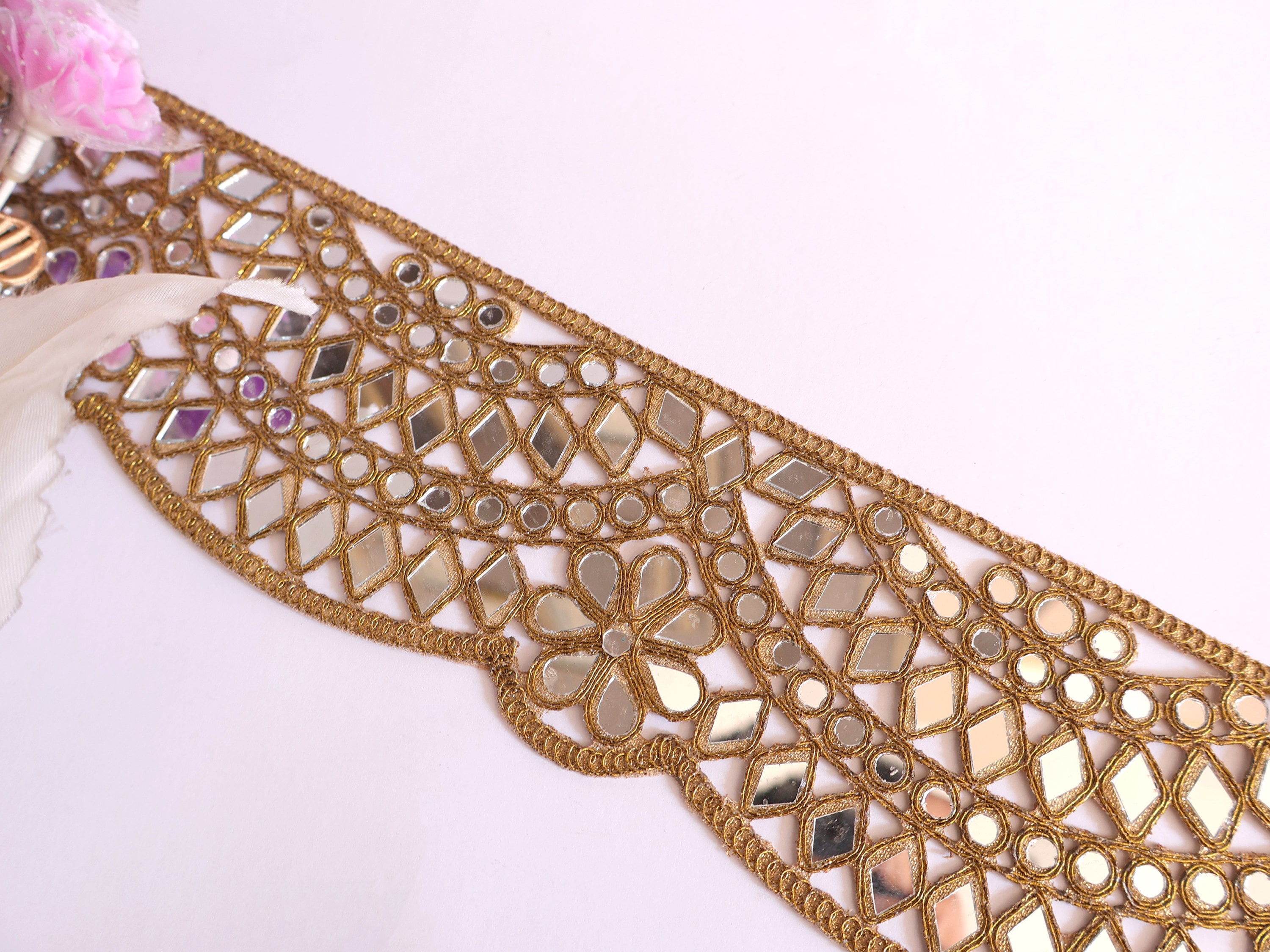 Gold Mirror Scalloped Sari Border: Indian Sewing Trim, 8cm Wide