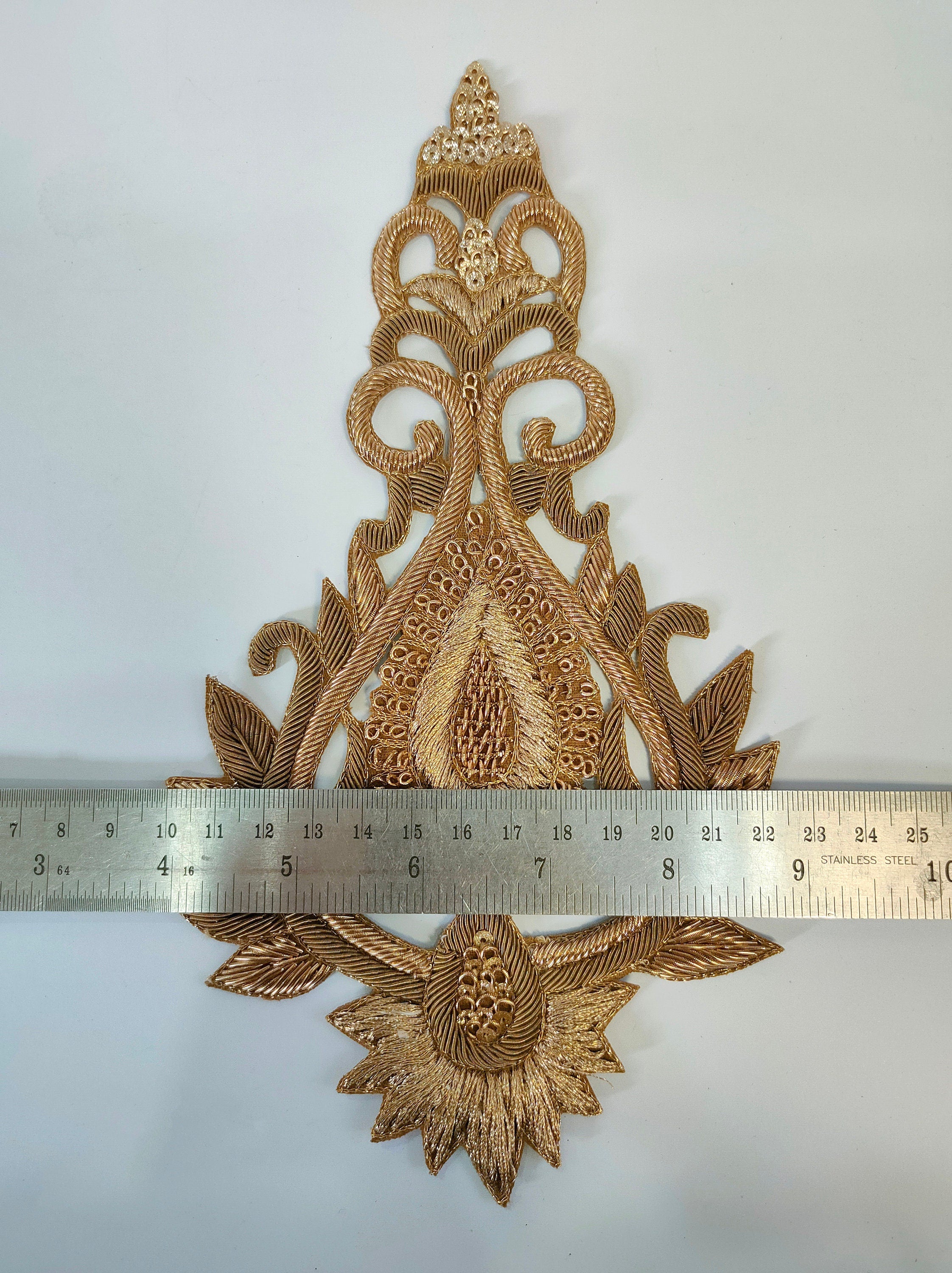 Antique Golden Kalash Zardozi Embroidered Patches: Indian Sari Appliques