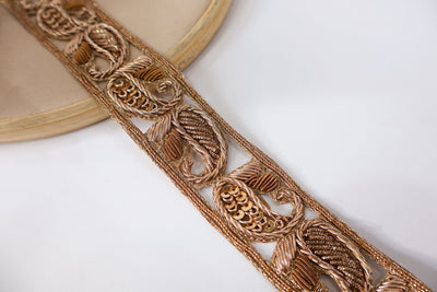 Exquisite Handcrafted Zardozi Embroidered Trim Lace 2.8 cm Wide