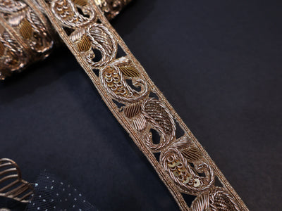 Exquisite Handcrafted Zardozi Embroidered Trim Lace 2.8 cm Wide