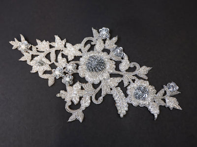 Silver/ Golden Applique Sew on Embroidered Floral Patch - 1 Pc