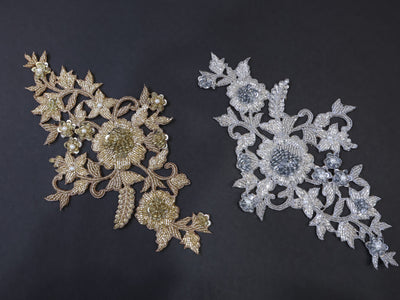 Silver/ Golden Applique Sew on Embroidered Floral Patch - 1 Pc