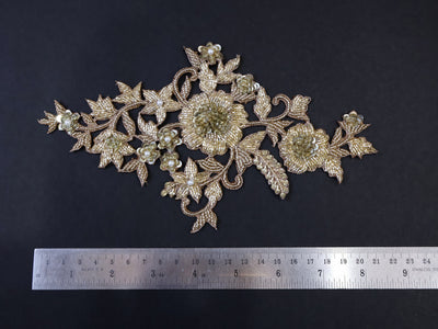 Silver/ Golden Applique Sew on Embroidered Floral Patch - 1 Pc