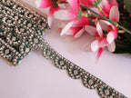 Rama Green Scalloped Zircon Zari Trim: Indian Sari Border Lace (9 Yards)