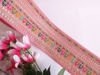 Pink Zari Sequin Embroidered Sari Border Trim: Indian Costume Lace (110cm)