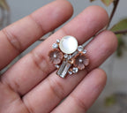 Floral Pearl & Crystal Buttons: Hazelnut Brown Embellishments - 5 Pack