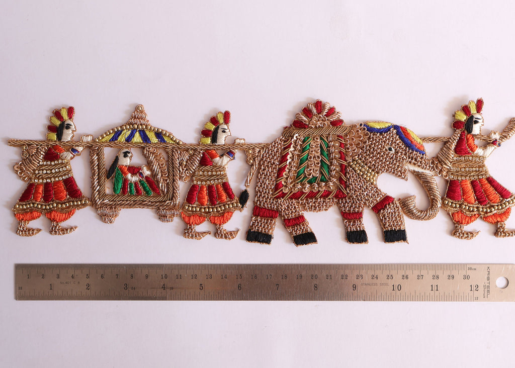 Indian Wedding Applique Patch: Handcrafted Zardozi Elephant Baarat