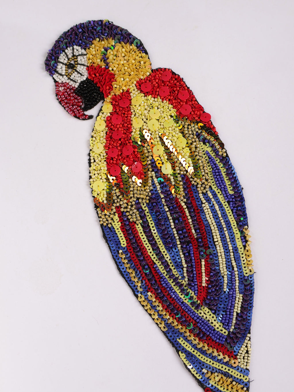 Colorful Parrot Applique Patch: Handcrafted Glass Bead Artwork (45cm Long)