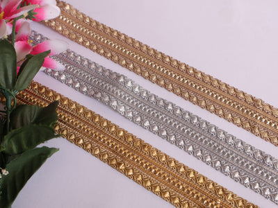 9 Yards Sequin Ribbon Lace: Gold, Silver, Copper Sari Trim (3cm)