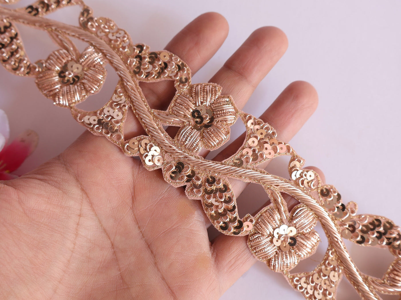 Rose Gold Intricate Wave Handmade Trim Vine 5 Cm Wide