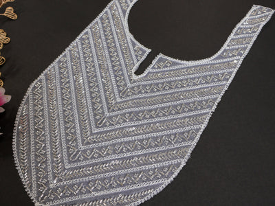 Silver Sequin Embroidered Neckline Patch: Handcrafted Indian Applique