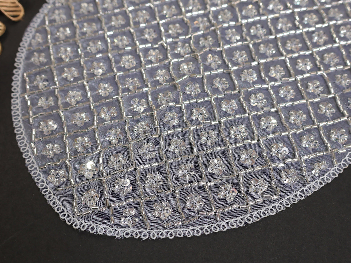 Silver Sequin Embroidered Neckline Patch: Indian Applique