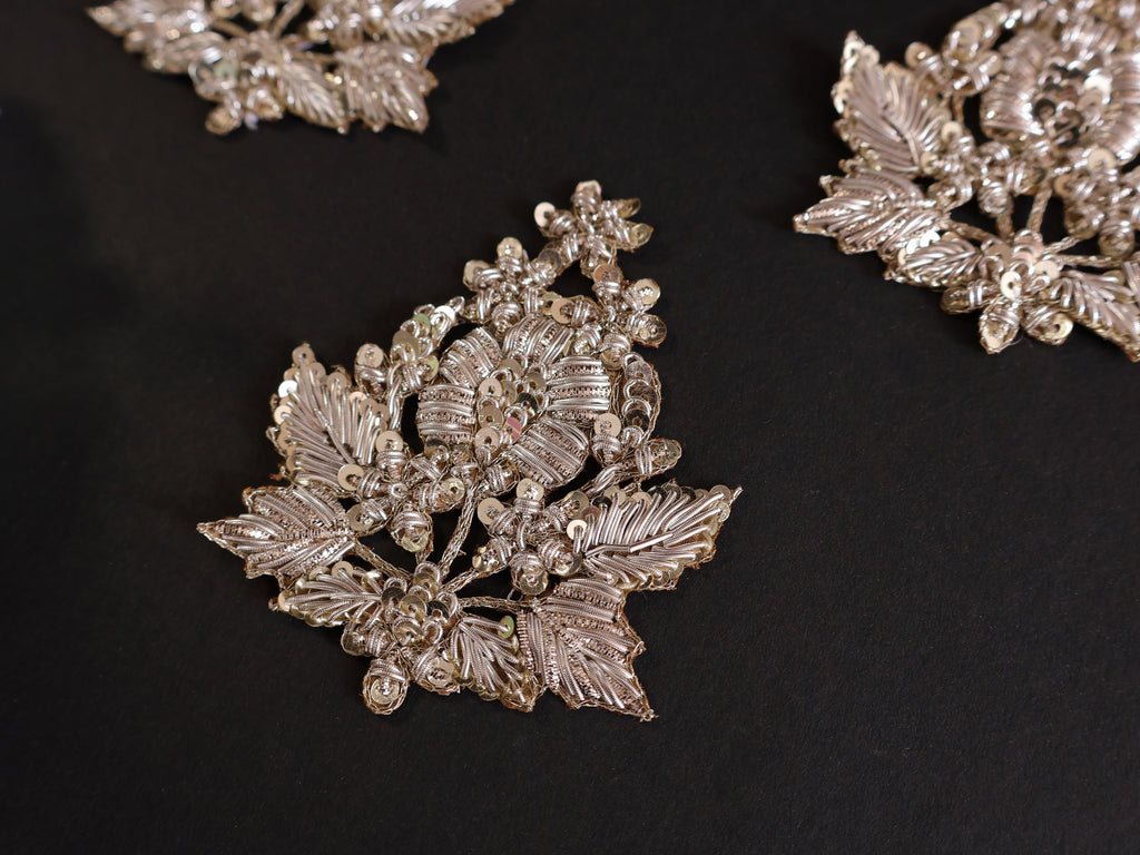 Gold Zardozi Embroidered Applique Patches: Indian Beaded Floral Embellishments (Set of 4)