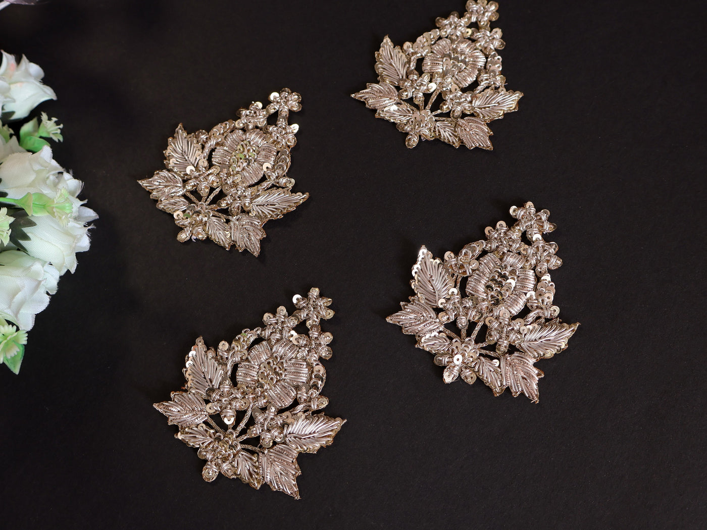 Set of 4 - Clear Gold Handcrafted Indian Zardozi Embroidered Patch