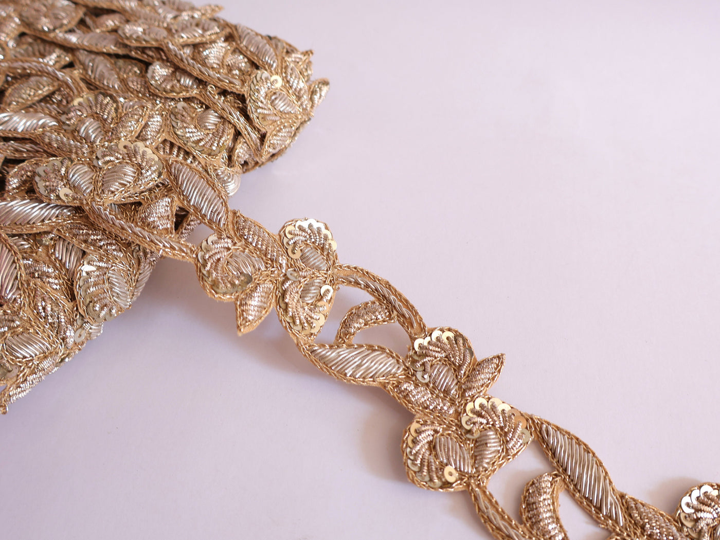Golden Zardozi Hand Embroidered Trim Lace 3.5 Cm Wide - 1 Yard