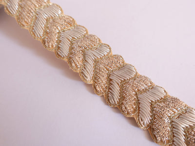 Creme Gold Zardozi Embellished Lace 2.5 Cm Wide - 1 Yard
