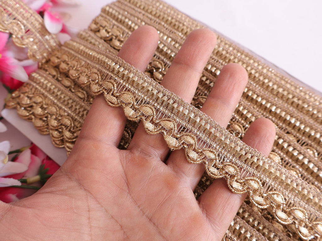 Golden Zari Embroidered Ribbon Lace - Indian Sewing Trim, 9 Yards