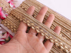 Golden Zari Embroidered Ribbon Lace - Indian Sewing Trim, 9 Yards