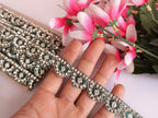 Rama Green Scalloped Zircon Zari Trim: Indian Sari Border Lace (9 Yards)