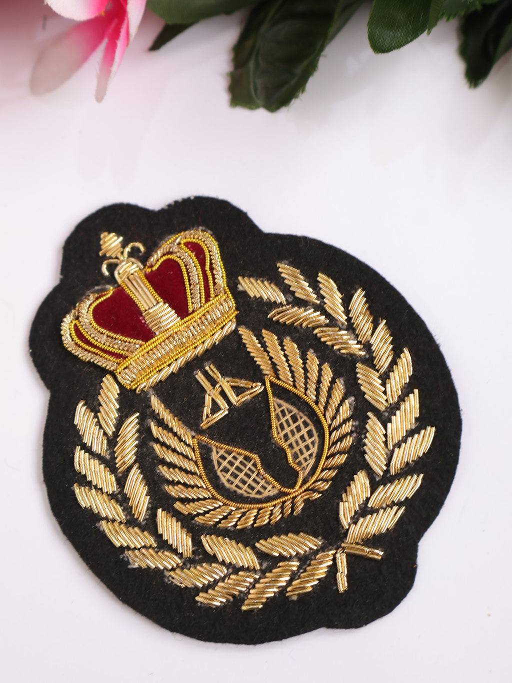 Gold Crown Zardozi Applique Patch: Indian Embroidered Sew-On (8x7cm)